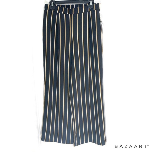Ultra Flirt Womens Shadow Striped Wide Leg Pant Black Sz: Large - Picture 3 of 5